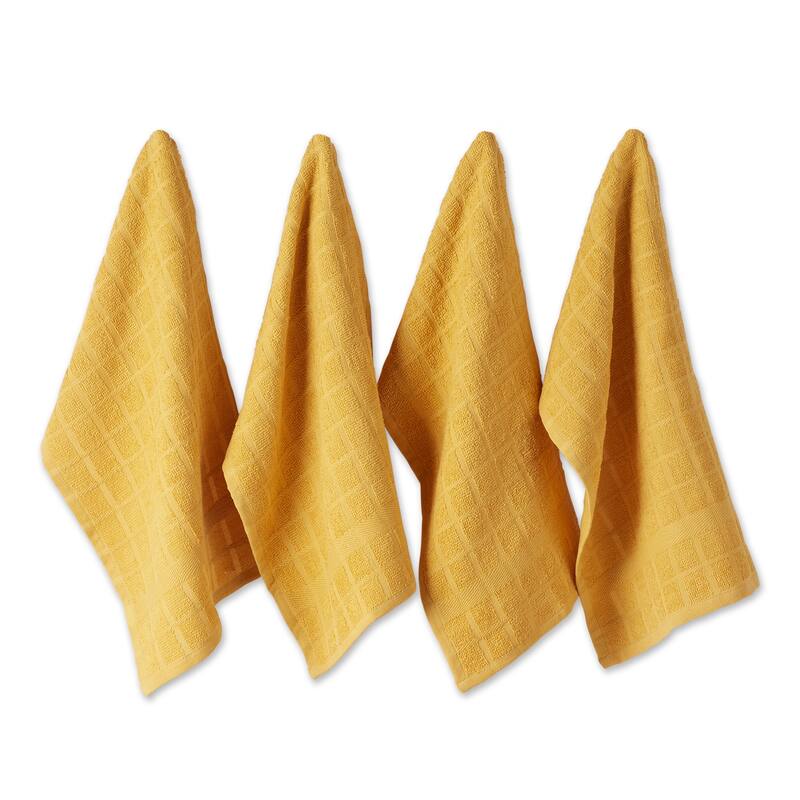 DII Solid Honey Gold Windowpane Terry Dishtowel 4 Piece - Solid Honey Gold