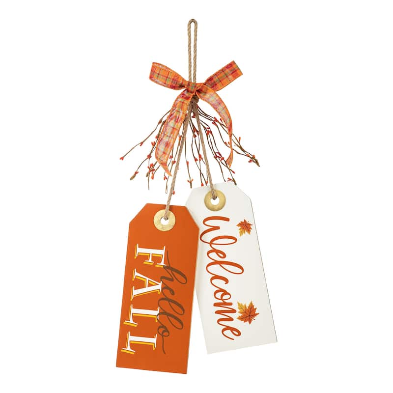 Glitzhome 24"H Hello Fall Give Thanks Wooden Door Hanger Thanksgiving Decor