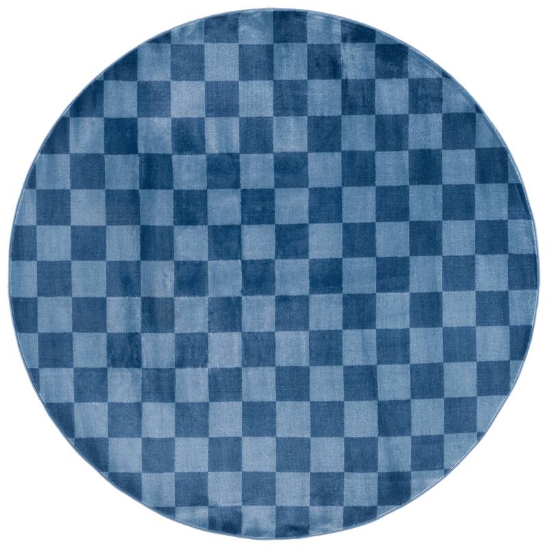 SAFAVIEH Groove Geetha Modern Checkered Rug - 6'7" Round - Blue/Light Blue