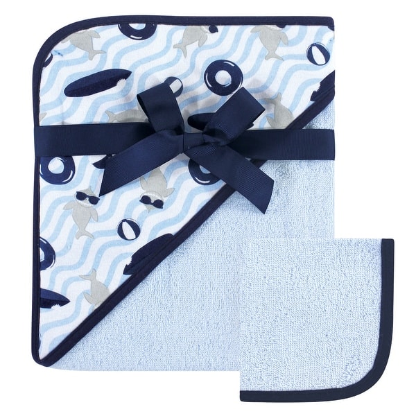 slide 1 of 1, Hudson Baby Infant Boy Cotton Hooded Towel and Washcloth 2pc Set, Shark, One Size - Shark - One Size Shark