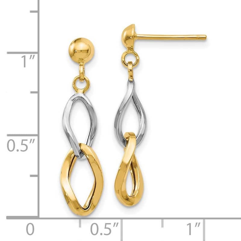 Curata 14k Two-Tone Gold Polished Double Drop Dangle Earrings (6mm x 25mm)