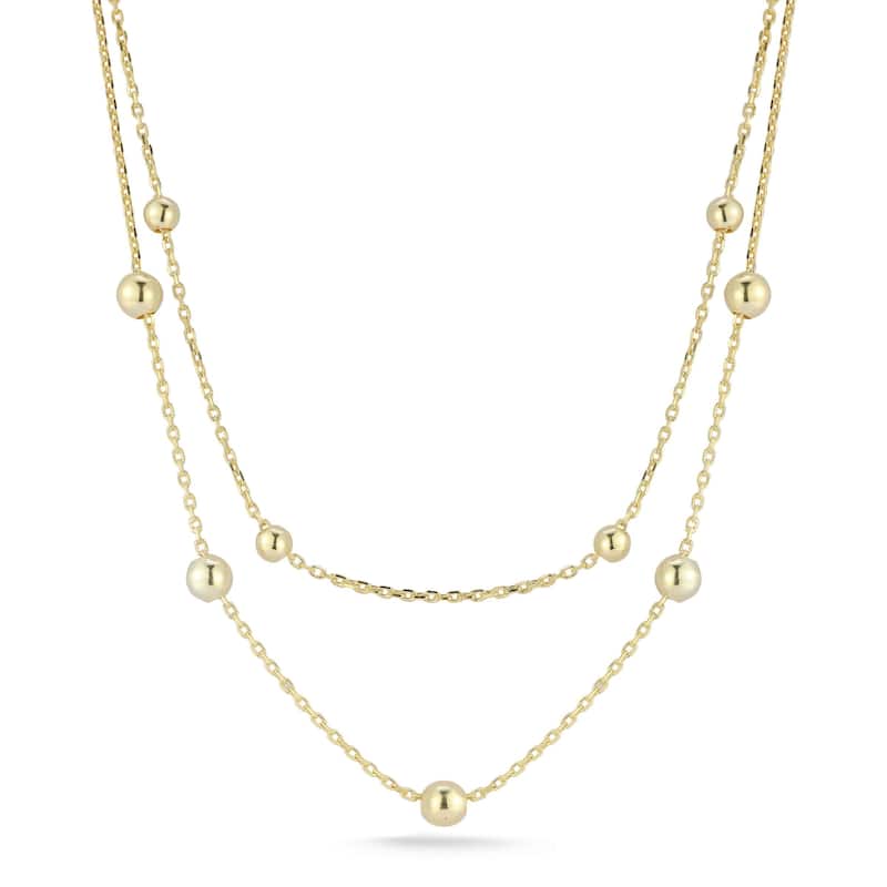 Soleil Sterling Silver Double Layer Ball Station Necklace - Yellow