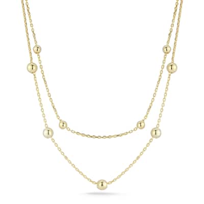 Soleil Sterling Silver Double Layer Ball Station Necklace