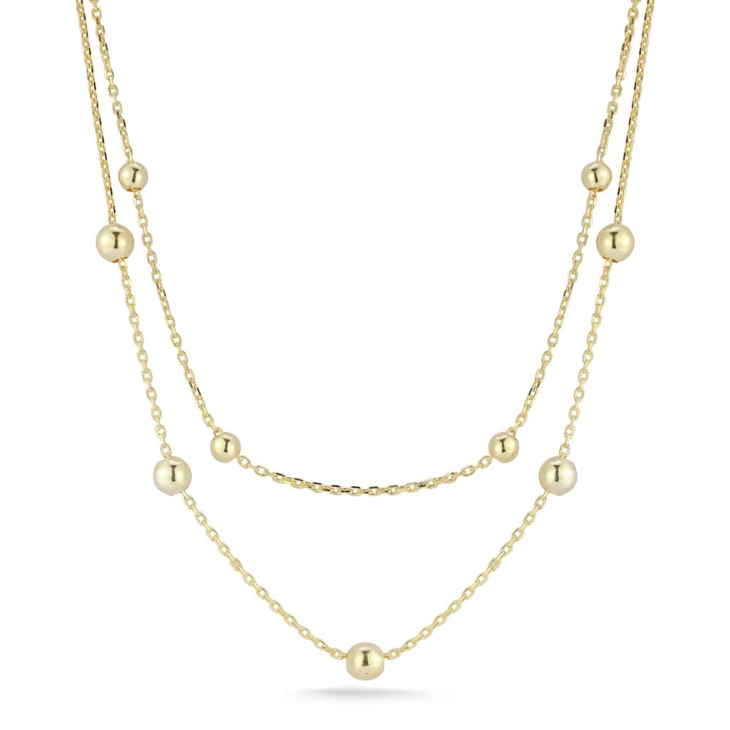 Soleil Sterling Silver Double Layer Ball Station Necklace