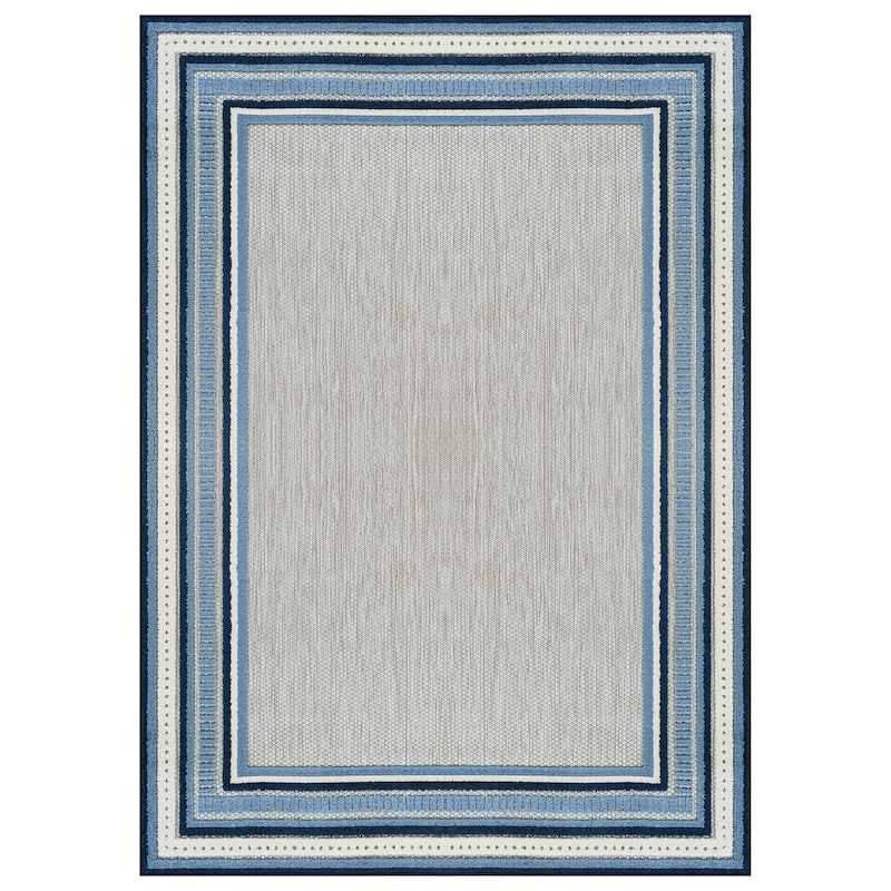 World Rug Gallery Indoor/Outdoor High-Low Textured Area Rug, Coastal Border Easy-Clean Patio Rug