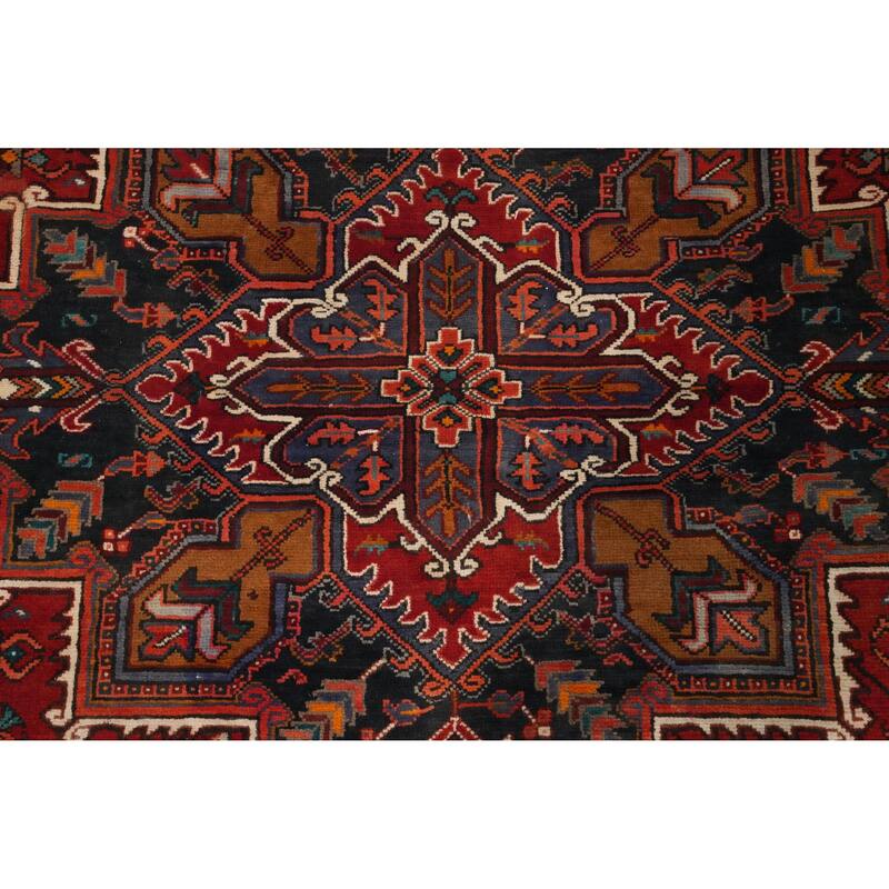 Hand Knotted Oriental 100% Wool Carpet Traditional Medallion Red Heriz Area Rug - 9' 8'' X 7' 3''