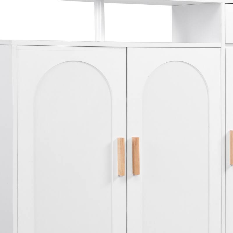 Modern Shoe Storage Cabinet with Arched Doors, Drawer, and Adjustable Shelves for Home