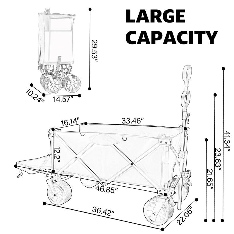 Foldable Handcart with Roof – Expandable Tailgate, 360° Swivel Wheels – Ideal for Beach, Camping, Gardening, and Shopping
