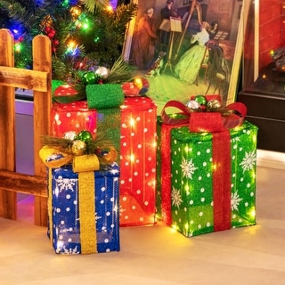 3 PCS Christmas Gift Box Decoration with 52 Pre-lit LED Lights