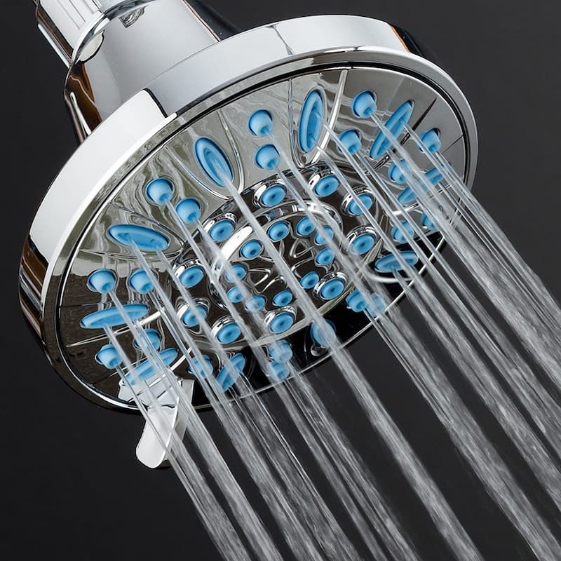 AquaDance Antimicrobial Aqua Blue 4 inch 6 Setting Shower Head - Silver