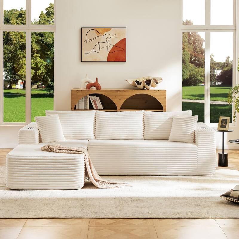 104" Upholstered No-Assembly Modular Sofa Chaise Sofa with Cupholders, Free Combination