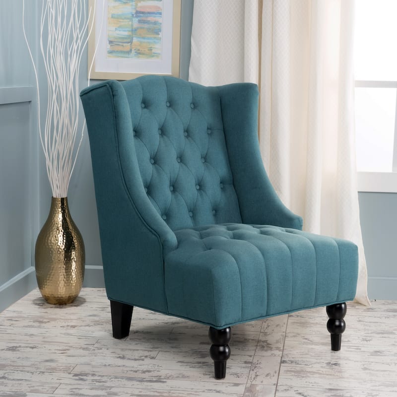 Contemporary Design Upholstered Wingback Chair, Hi-back Club Chair with Wood Legs