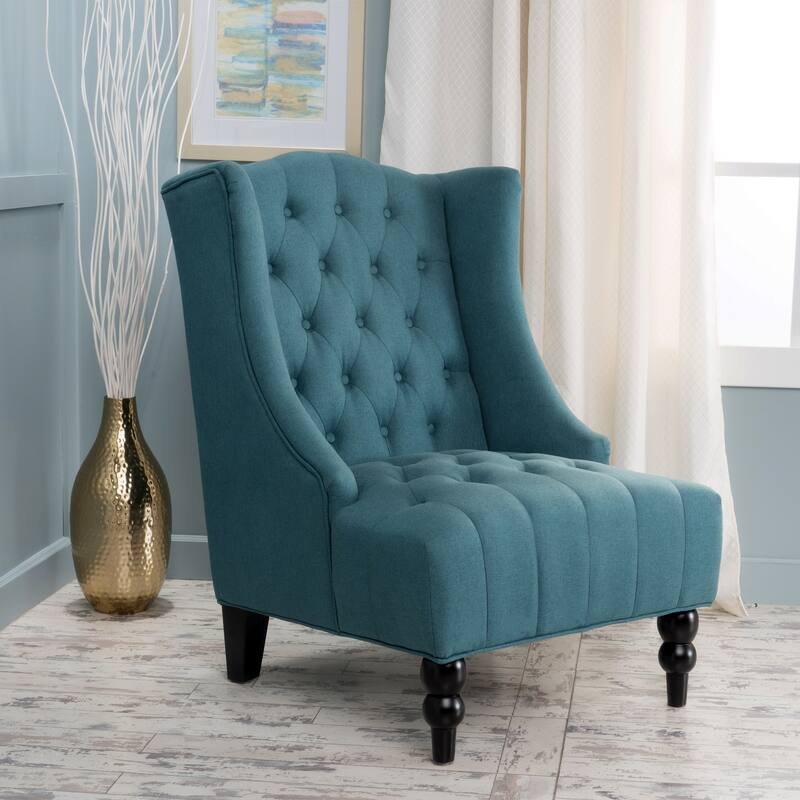Teal Fabric 27.5" Button Tufted Club Chair