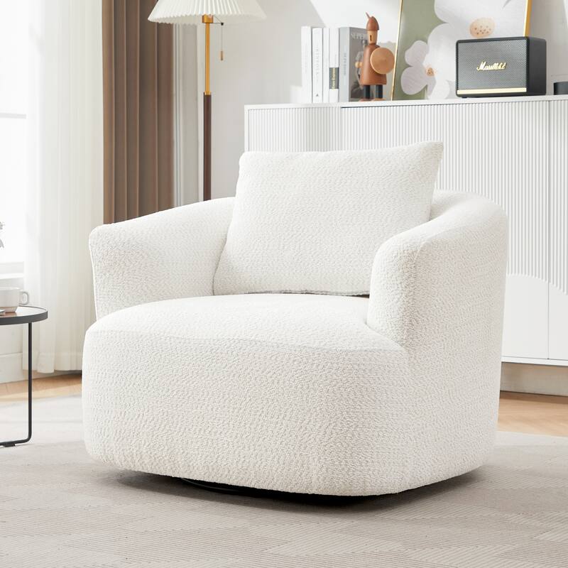 Swivel Chair with Throw Pillow & Spring Seat - Beige
