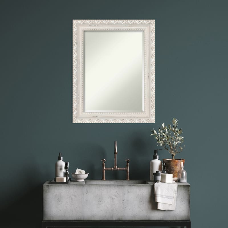 Opera Off White Beveled Wood Framed Bathroom Vanity Wall Mirror - Opera Off White