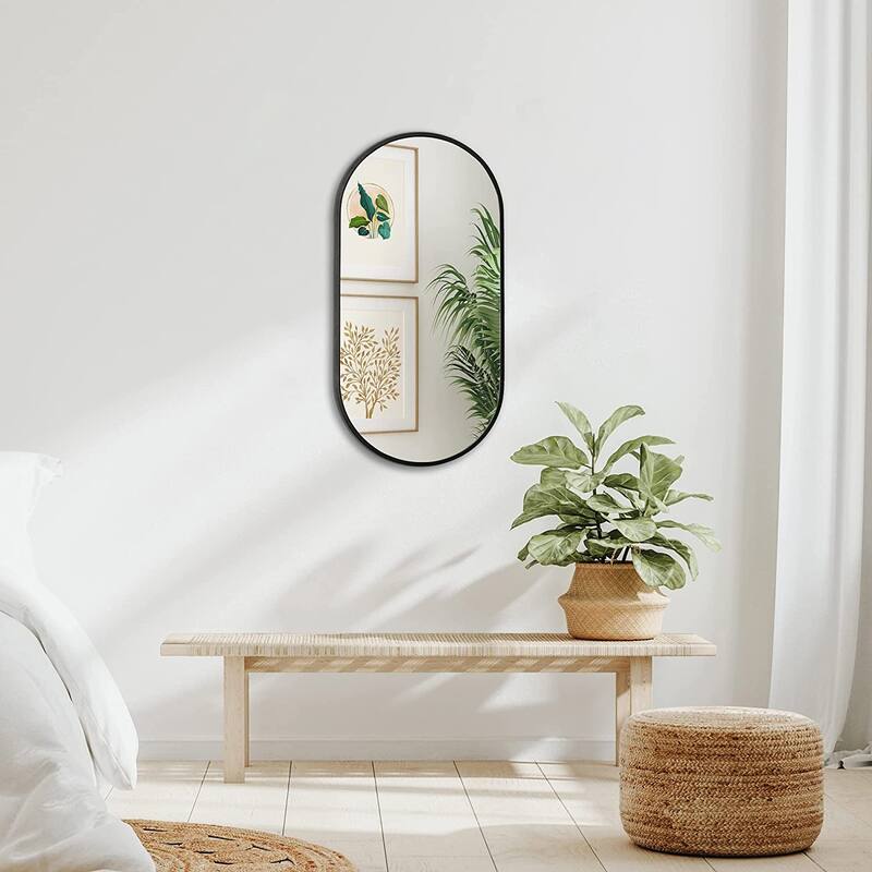 GDFStudio - Verona Modern Metal Frame Oval Bathroom Vanity Decorative Mirror with Elongated Silhouette & Easy Wall Mounting