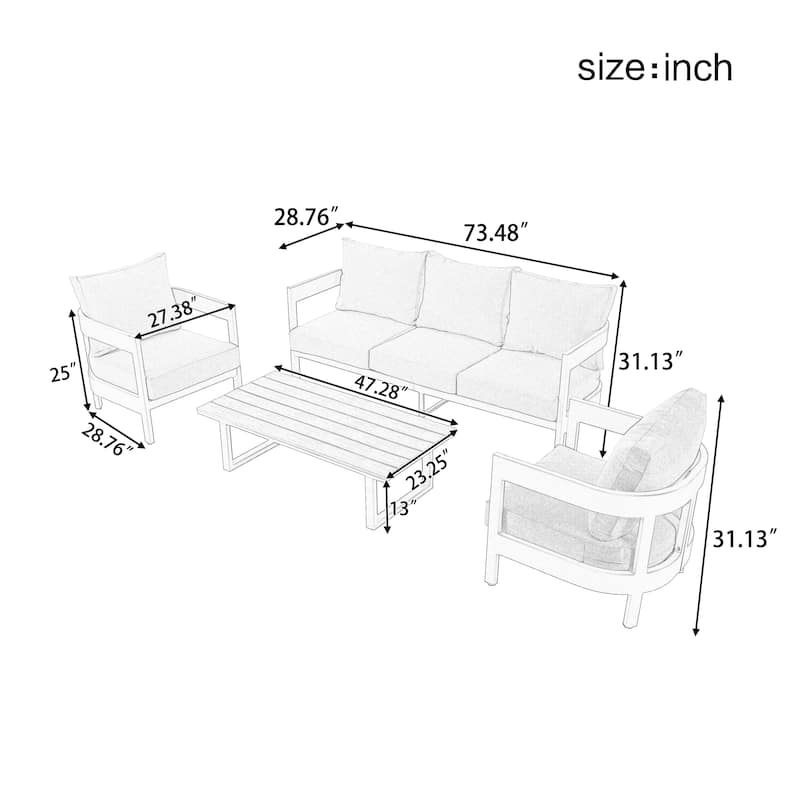 5 - Person Patio Conversation Set w/Thick Cushions and Durable Iron Frame，4 Piece Outdoor Seating Set