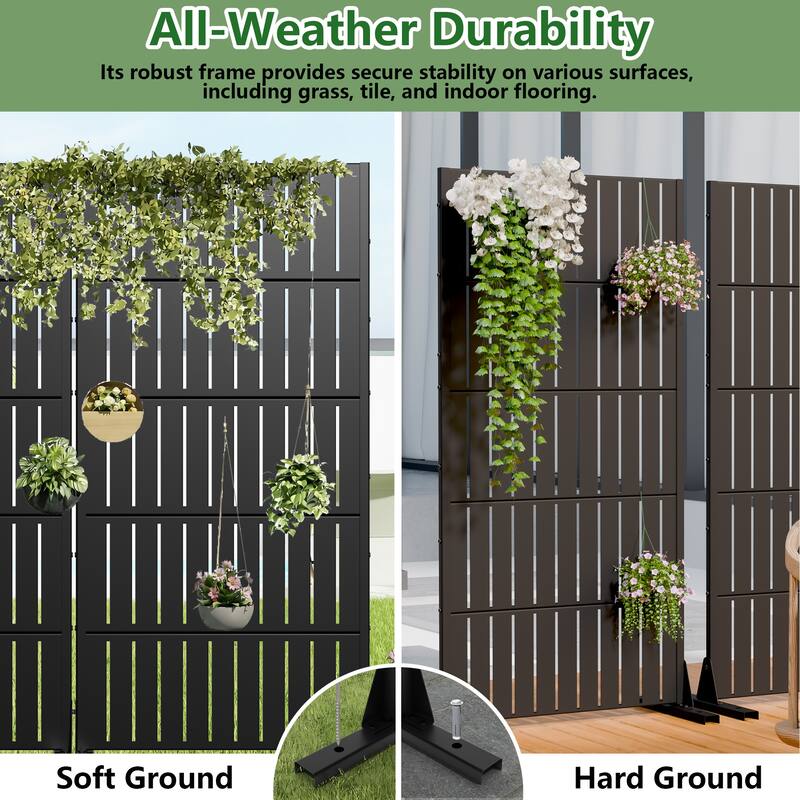 Privacy Metal Screen Fence Panel Horizontal Stripe Pattern Set of 2