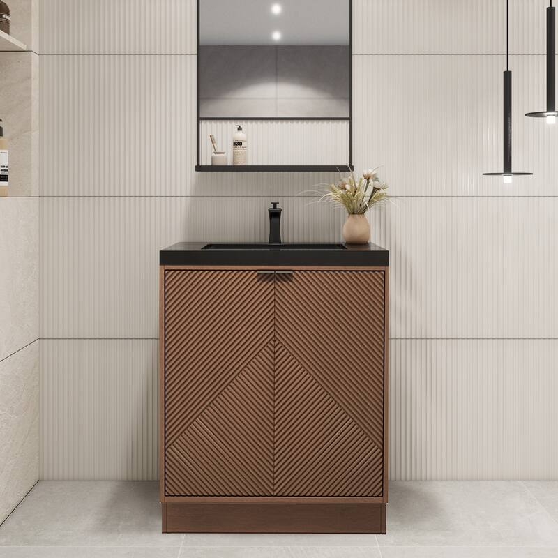 Milano 30" Freestanding Bathroom Vanity with Black Acrylic Sink - 29" x 19.49" x 35.46'' - Brown