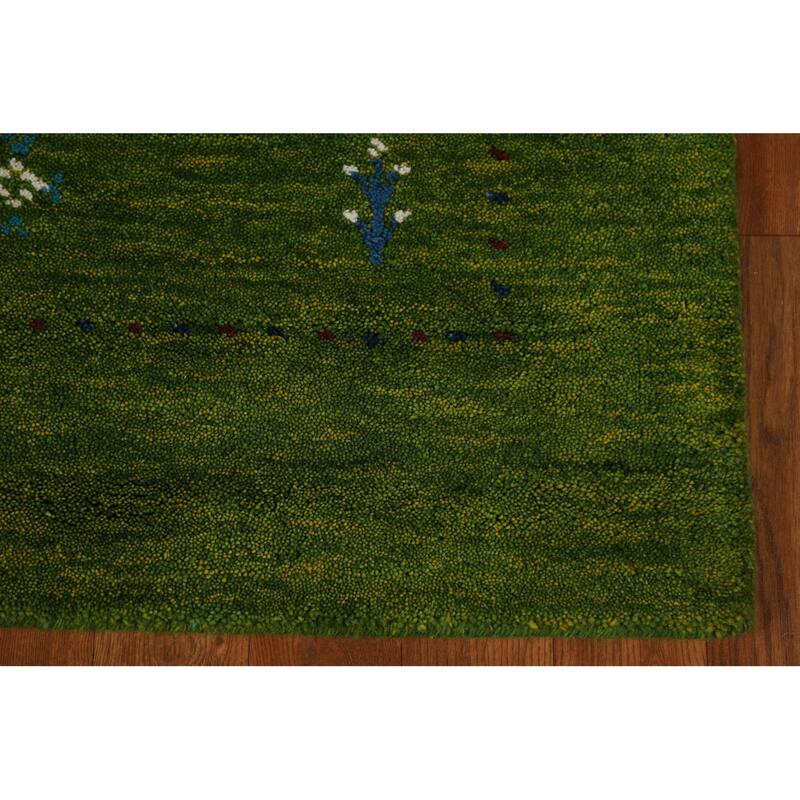 Green Gabbeh Area Rug Hand-Knotted Wool Carpet - 5'3" x 7'7"