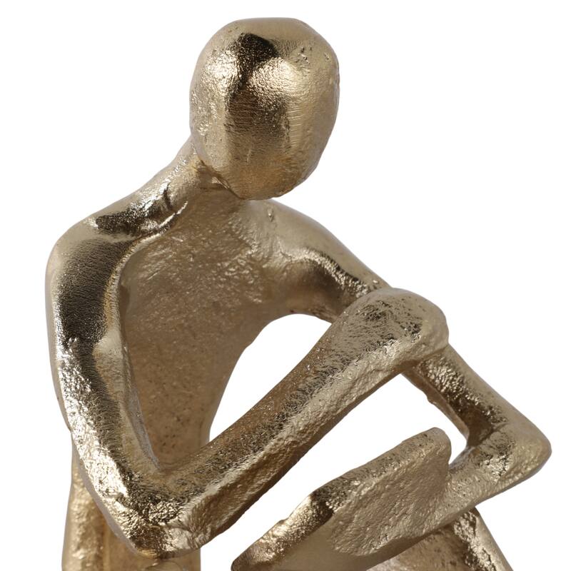 Metal Aluminum Figurine Sculptured Reading Man Modern - 7" Gold - 6" x 5.5" x 6.75"