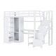 preview thumbnail 10 of 12, Metal Full Loft Bed With Desk, USB Ports, 5-Layer Shelf, Wardrobe And Stepped Stairs, White