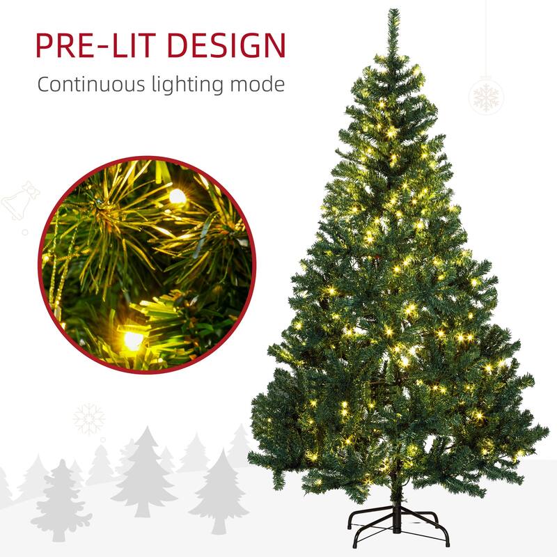 6' Tall Prelit Christmas Tree Douglas Fir Artificial Christmas Tree with Realistic Branches, 250 Warm White LED Lights - Green