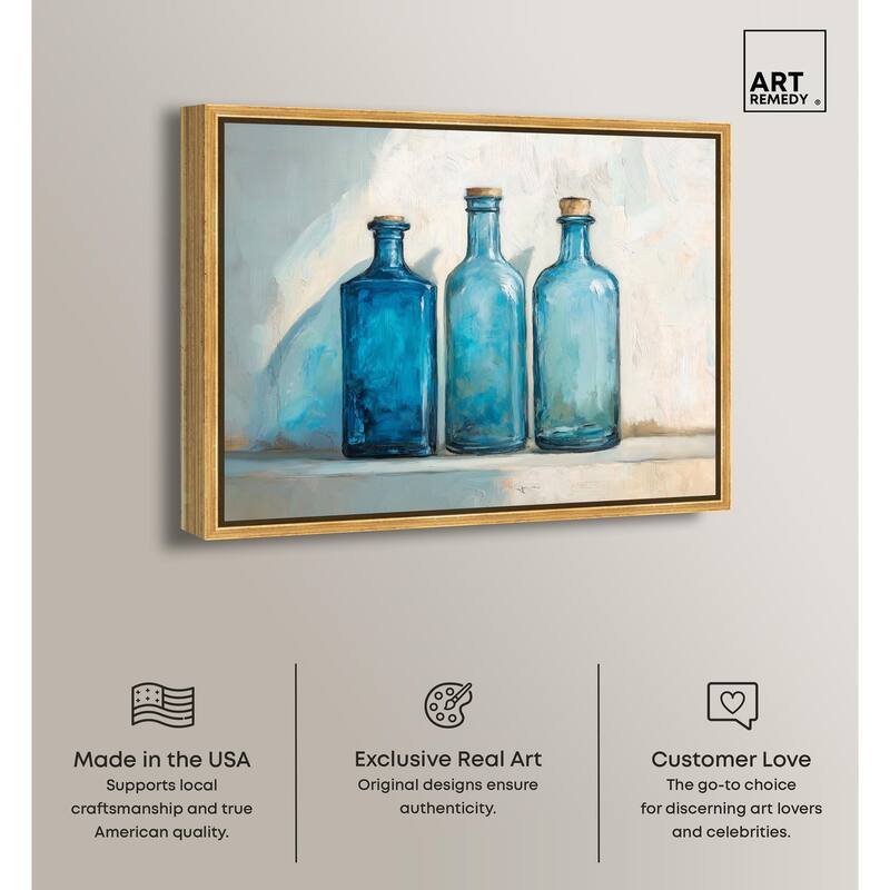 Three Blue Bottles Canvas by Art Remedy
