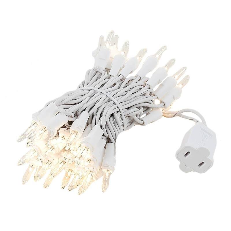 50 Light Christmas Mini Light Set, White Wire, 11' Long