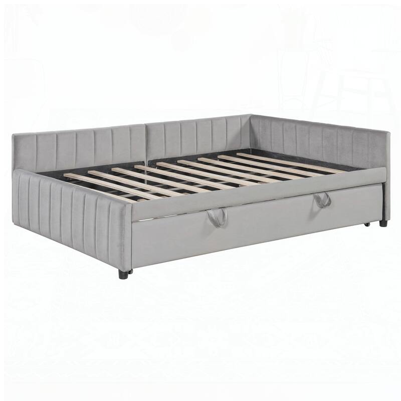 Upholstered L-Shaped Upholstered Daybed with Twin Size Pop Up Trundle