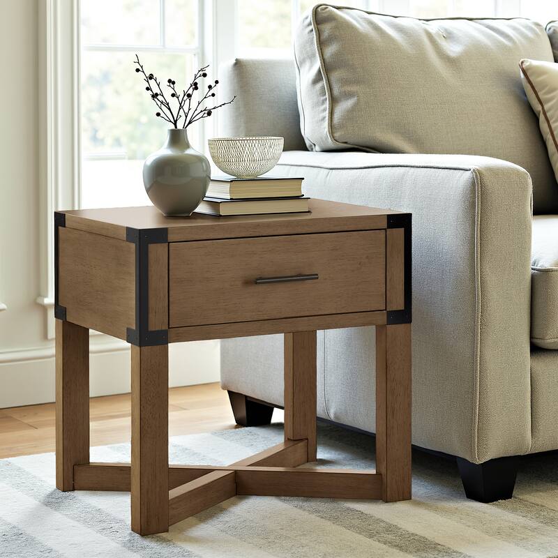 Mendocino Wood Finish X-Base End Table with Drawer by iNSPIRE Q Classic