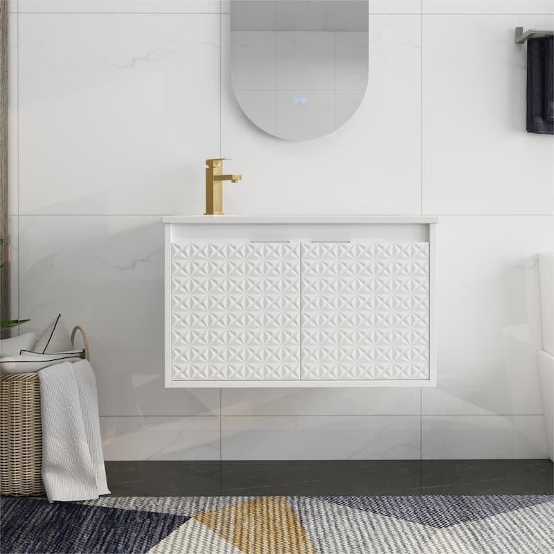 Bathroom Vanity With Sink In 24/30/36 Inch, Floating Bathroom Vanity With Soft Close Door - 29.9"W x18.2"D x 18.5"H - White Star