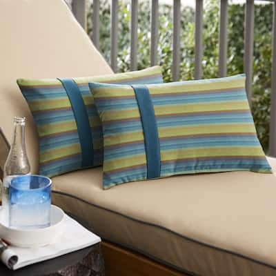Sunbrella Astoria Lagoon Striped Indoor/Outdoor Lumbar Pillow (Set of 2)