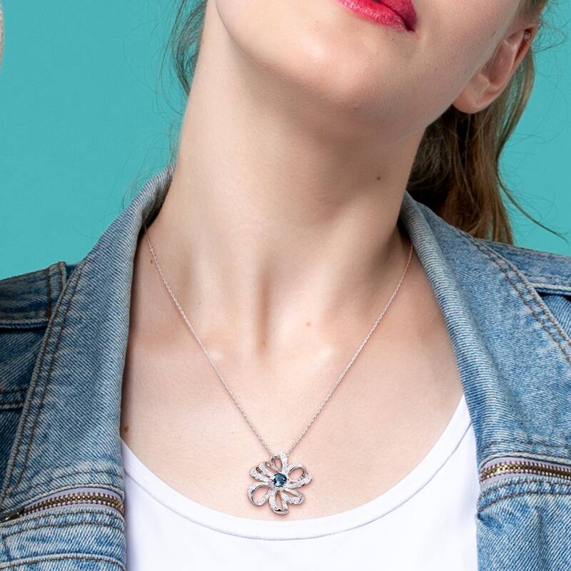 Miadora 2 1/4ct TGW London Blue Topaz White Topaz Flower Necklace Sterling Silver