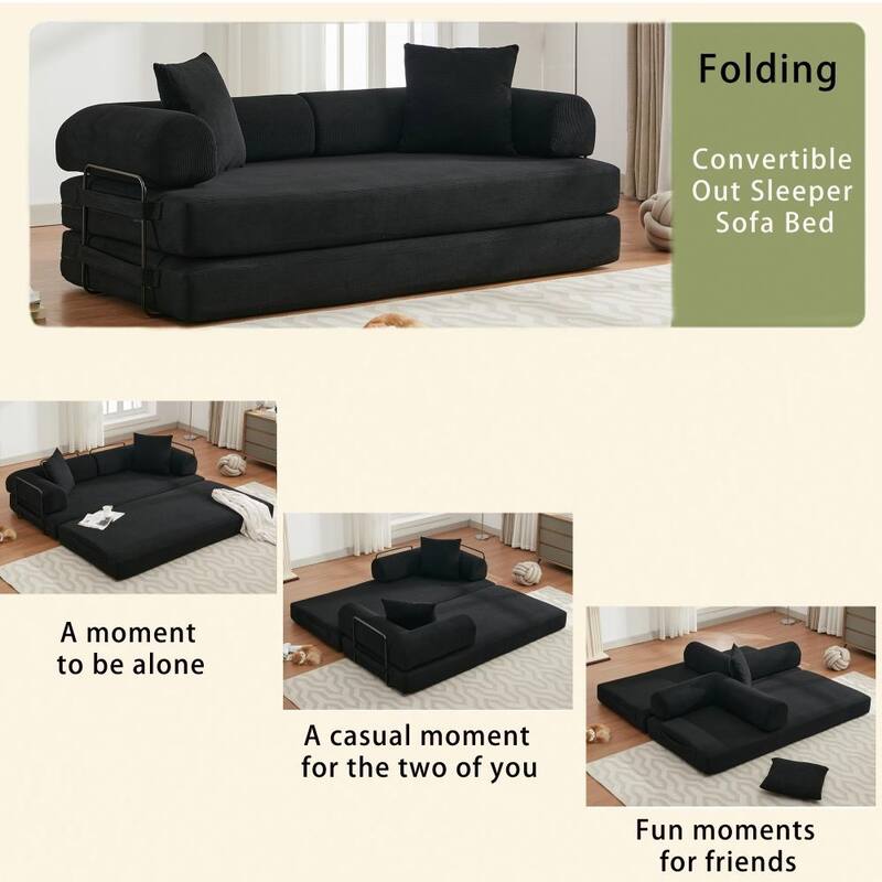 78.5" 4-in-1 Folding Convertible Out King Size Sleeper Sofa Bed