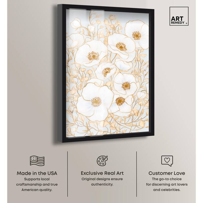 White and Gold Poppies I Shadowbox by Art Remedy