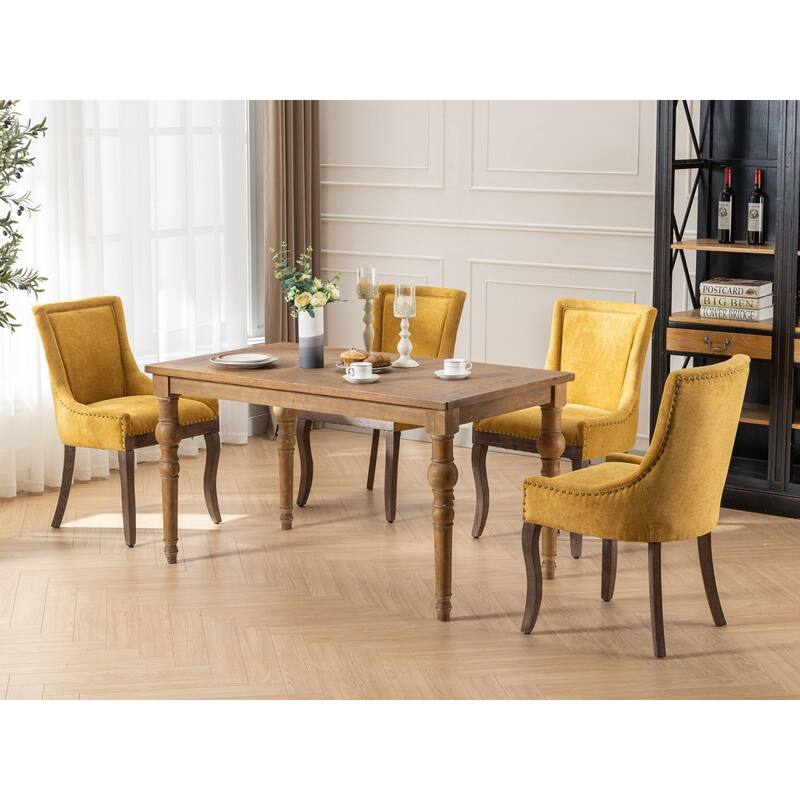 GDF Studio - Modern Fabric Upholstered Wood Dining Chair Set with Bronze Nailhead Trim (Set of 2)