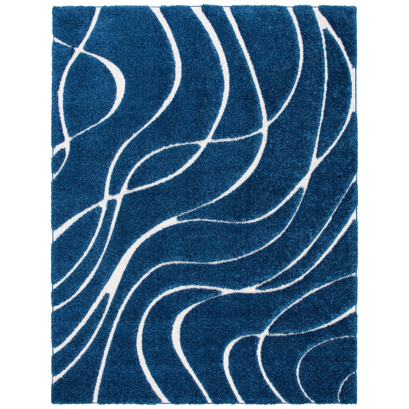 SAFAVIEH Florida Shag Sigtraud Abstract Waves 1.2-inch Area Rug - 6' x 9' - Navy/Ivory
