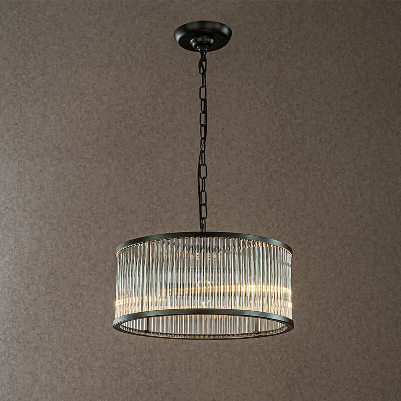 CraftHome Modern Glam Antique Bronze/Matte Black Glass Drum Flush Mount Contemporary Ceiling Light For Living Room Dining Room - W16'' - Matte Black