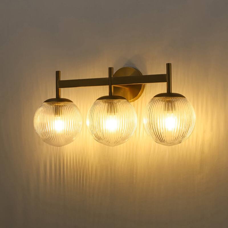 3-Light Sleek Modern Dimmable Ribbed Glass Vanity Light - 21.9 in