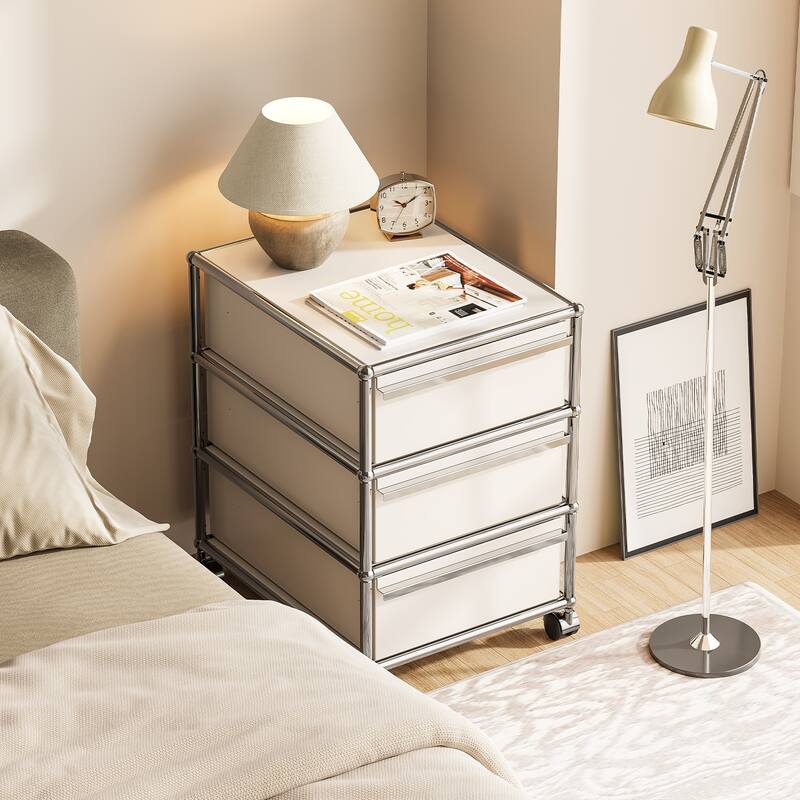 Modern 2/3-Drawer Wheel File Storage Cabinet with Stainless Metal