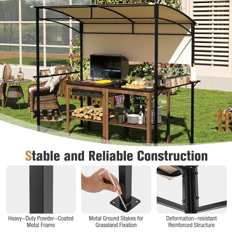 Gymax 7.8 x 4.4 FT Grill Gazebo Outdoor Patio BBQ Canopy w/ Metal