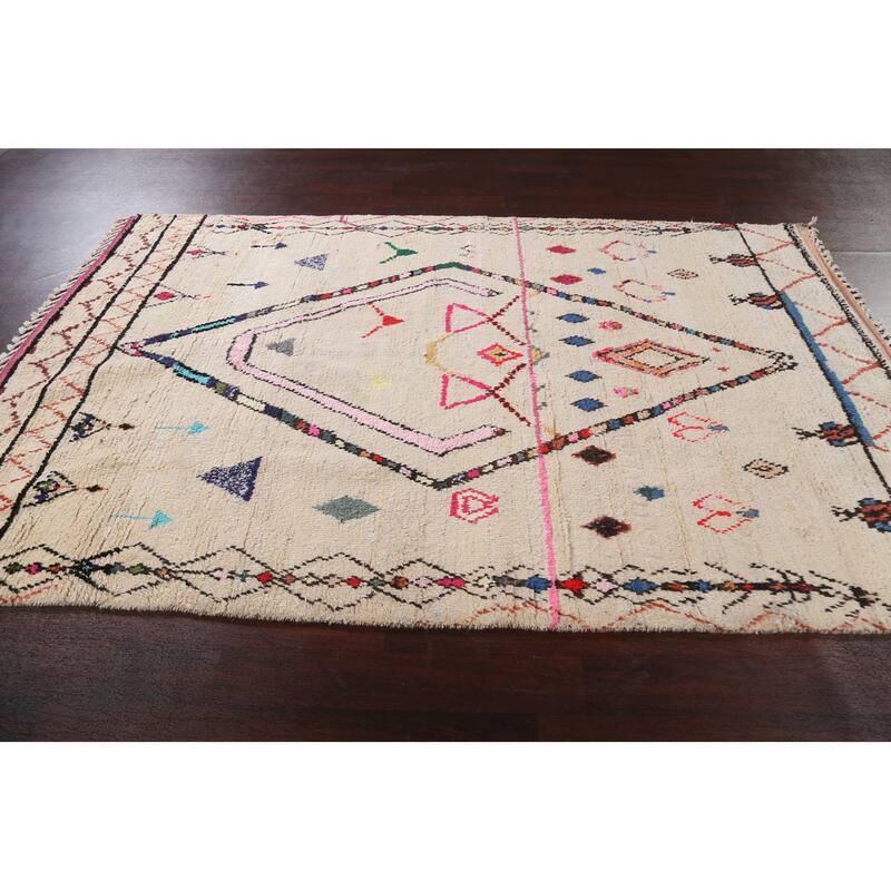 Tribal Oriental Moroccan Geometric Area Rug Hand-knotted Wool Carpet - 6'1" x 9'5"