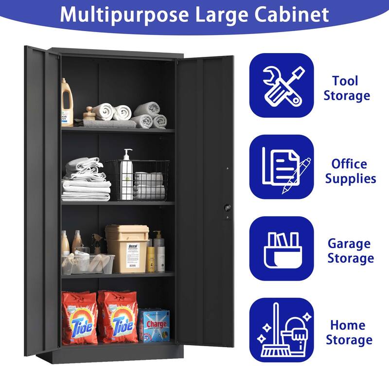 Modern Filing Cabinet, Garage Storage Cabinet with Doors and 3 Adjustable Shelves, for Home Office, Classroom/Pantry