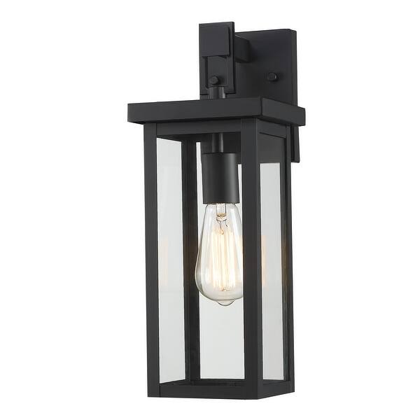 1Light Outdoor Wall Light with Black Finish and Clear Glass Shade