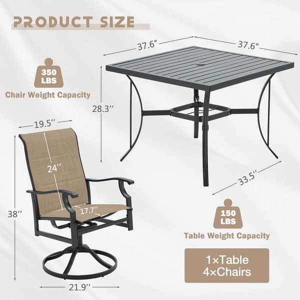 dimension image slide 1 of 4, Erommy Outdoor Patio Dining Set with Swivel Rocker Chairs, Metal Table with Umbrella Hole, Patio furniture for Backyard