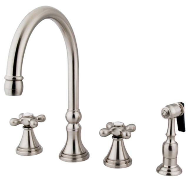 Kingston Brass Governor Widespread Kitchen Faucet with Metal Cross