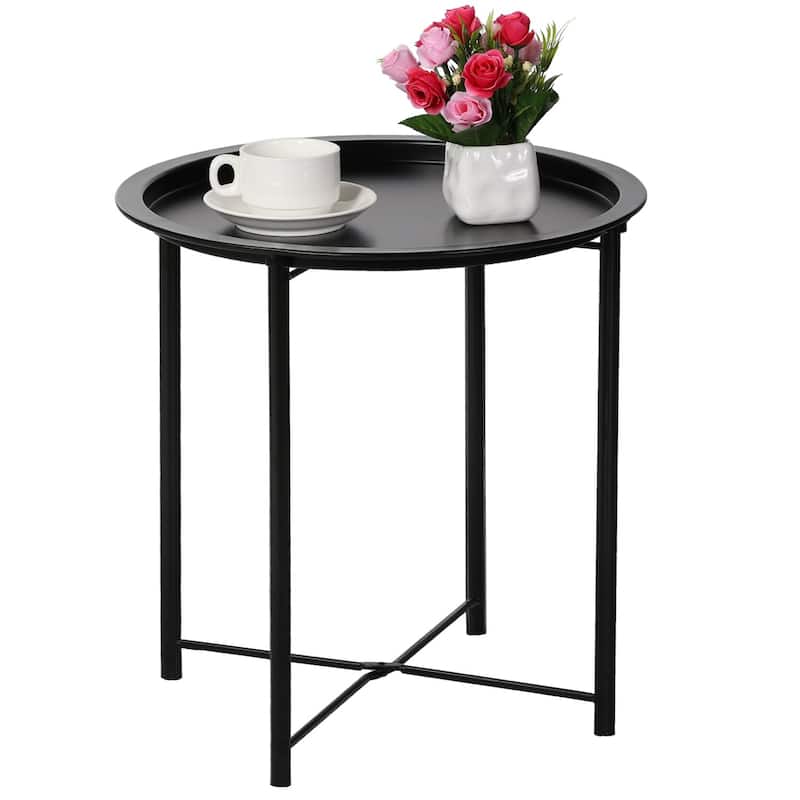 VECELO Modern Side Table with Round Removable Tray,Black(Set of 1/Set of 2) - set of 1 - Black