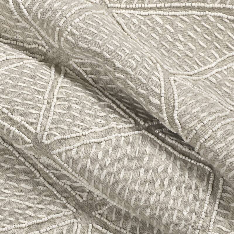 Sevita Hand-Woven Beige/Ivory Botanical Linen Throw Pillow, 20" x 20"