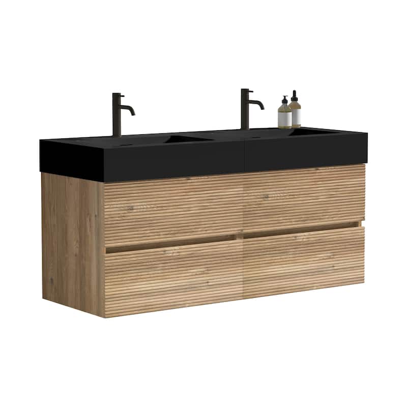 GDFStudio - Grace Wall-Mounted Bathroom Vanity with Engineered Quartz Sink & Soft Close Drawers, without Drainage and Faucet